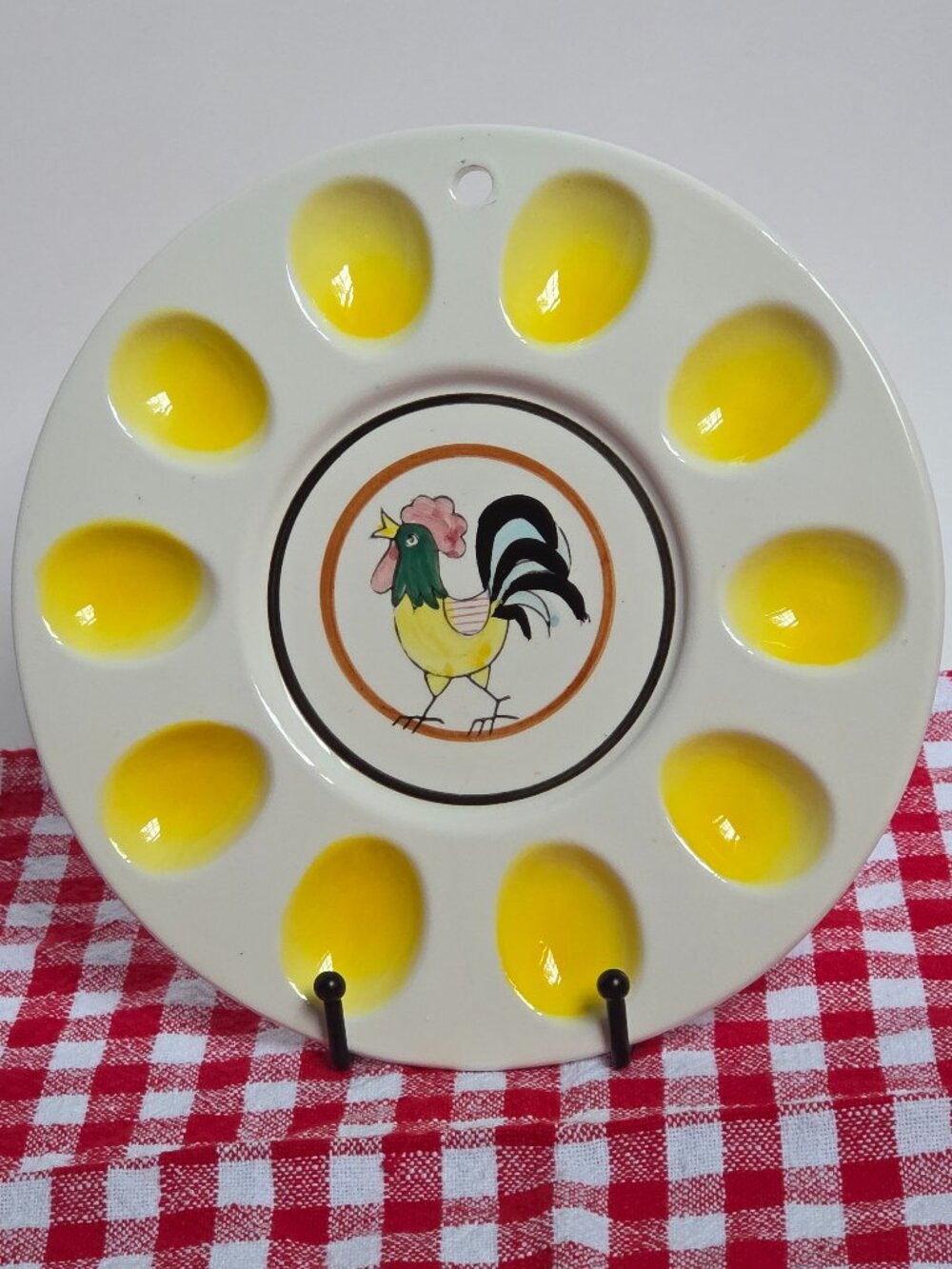 Vintage Ceramic Rooster Deviled Egg Plate Wall Hanging